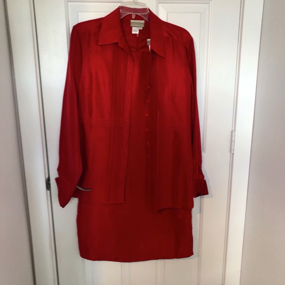 Red Silk Sheath dress with Jacket